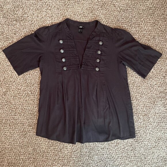 Size 12 H&M black military style top with silver buttons and short sleeves - Picture 3 of 14